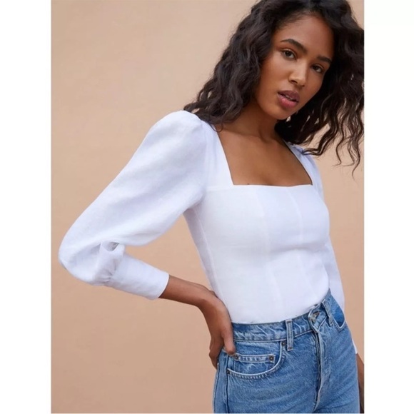 Reformation White Puff Sleeve Top - Picture 5 of 16